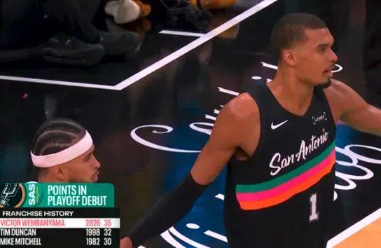 文班亚马35分创马刺季后赛首秀纪录 魔术爆冷掀